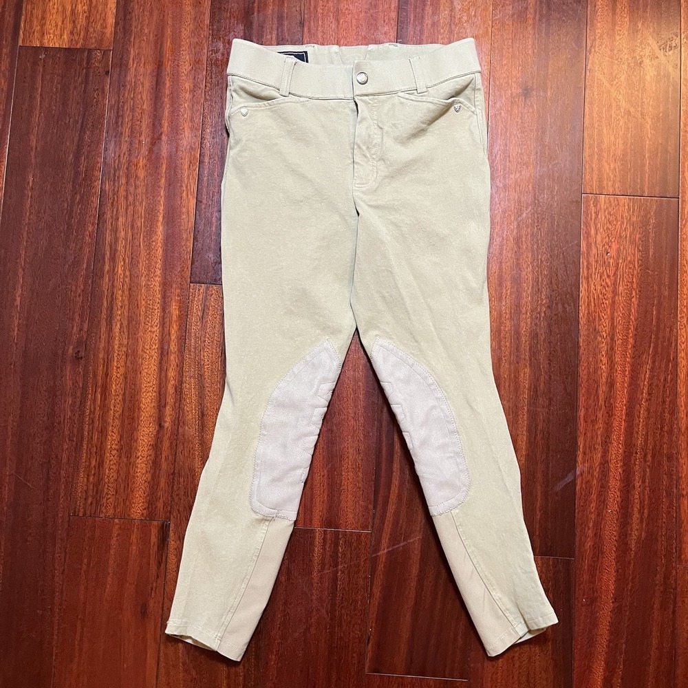 Ariat Elite Riding Pants Kids Youth 12 25x22 Tan Knee Patch Equestrian Breeches